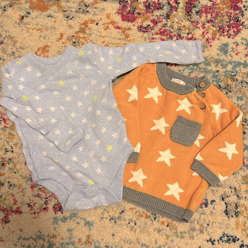 3-6 month sweater and long sleeve onesie